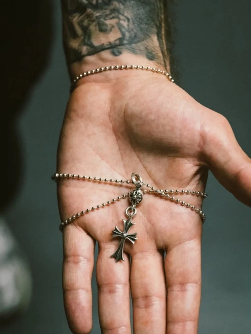 Chrome Hearts One Ball Tiny CH Cross Charm with Ball Chain